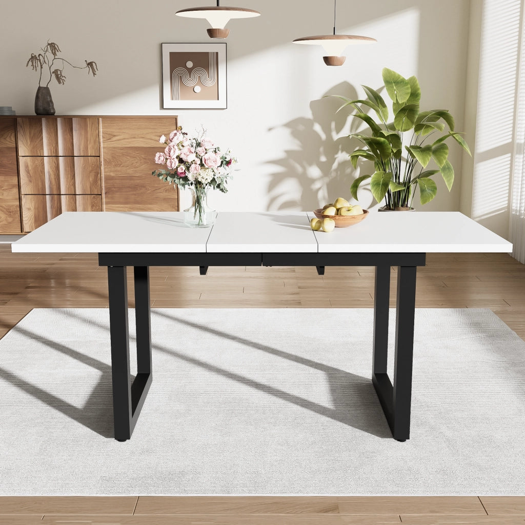 Tavolo allungabile in MDF con struttura in acciaio, stile industriale, per sala da pranzo, bianco e nero, 140 × 80 × 75 cm