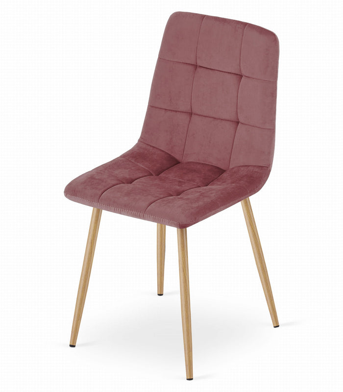 Sedia Valora PYRA in velluto rosa con gambe in legno per soggiorno x3