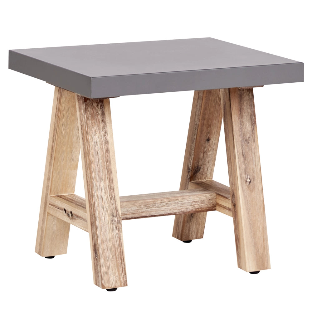 Sgabello da giardino per esterni in cemento con gambe in legno d'acacia grigio stile industriale