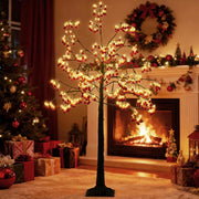 Albero di Natale Decorativo 150 cm, Albero Artificiale con Rami Pieghevoli, 384 Palline Rosse, 480 Luci LED e Picchetti di Ancoraggio, Albero di Natale Illuminato per Uso Interno ed Esterno