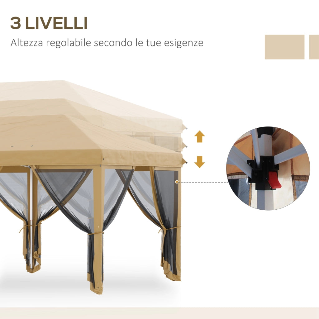 Gazebo da Giardino Pieghevole 6x3m con Zanzariera e Borsa ¨C zephmum ¨C Beige
