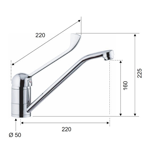 Rubinetto lavello con bocca girevole e con leva lunga - serie kiss