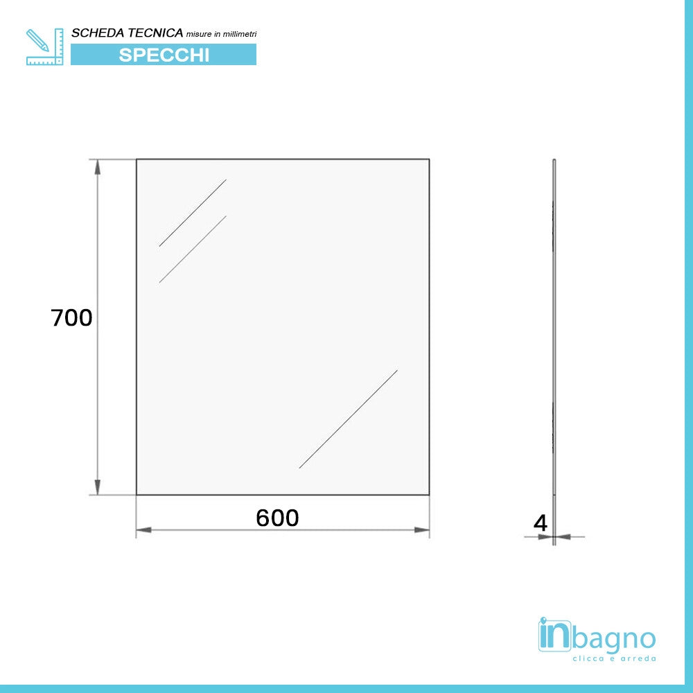Specchio bagno 60x70 cm reversibile a filo lucido
