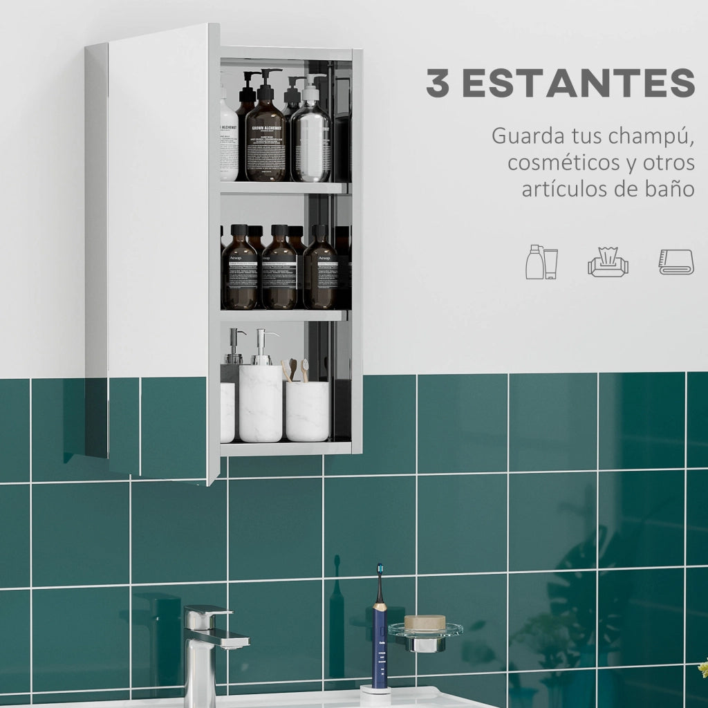 Mobile da Bagno a Parete con Specchio ¨C Xylo ¨C 3 Ripiani, Argento, 39x12x60 cm