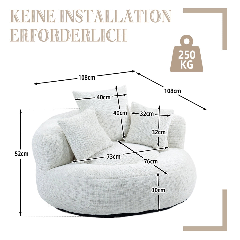 Poltrona da Pavimento Lounge con Schienale Alto e Braccioli Design Ergonomico in Ciniglia Beige 108 × 108 × 52 cm