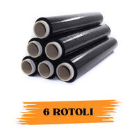 EcoPrice® Pellicola Film Estensibile Nero Da 1,8 Kg 23 Micron Bobina Super Resistente 6 RotolI