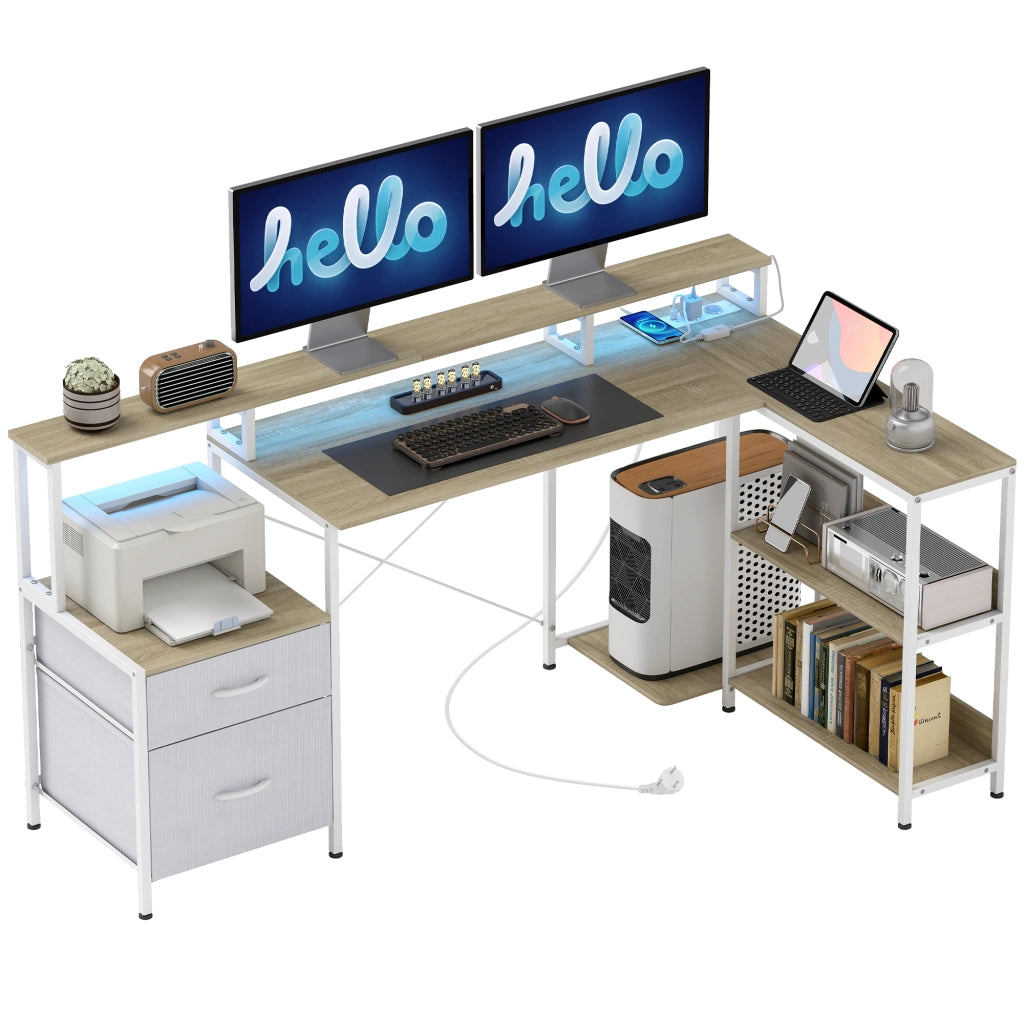 Scrivania Angolare con LED RGB ¨C Zephmum ¨C Bianco 172x100 cm