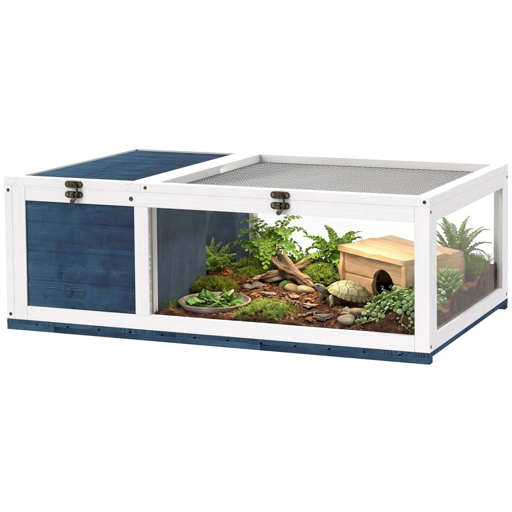 Casa per Tartarughe in Legno ¨C Xylo ¨C Tetto Apribile 91x60,5x32 cm Blu