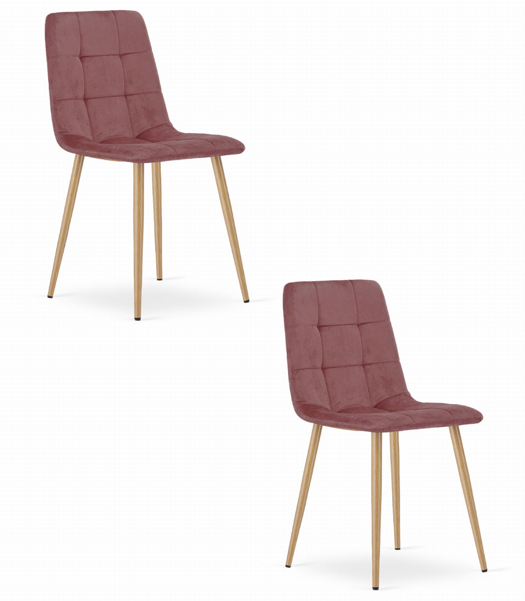 Sedia Valora PYRA in velluto rosa con gambe in legno, design moderno x2