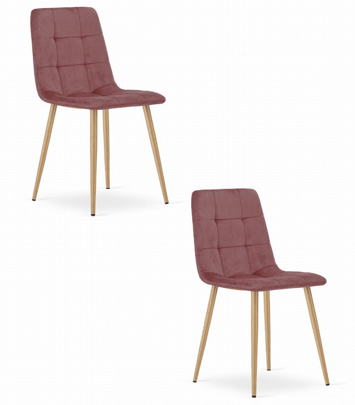 Sedia Valora PYRA in velluto rosa con gambe in legno, design moderno x2