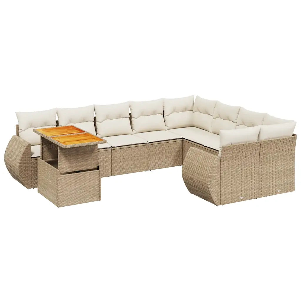 Set Divano da Giardino 10 pz con Cuscini Beige in Polyrattan