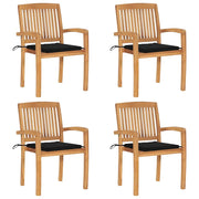 Sedie da Giardino Impilabili 4 pz con Cuscini Massello di Teak cod mxl 24431
