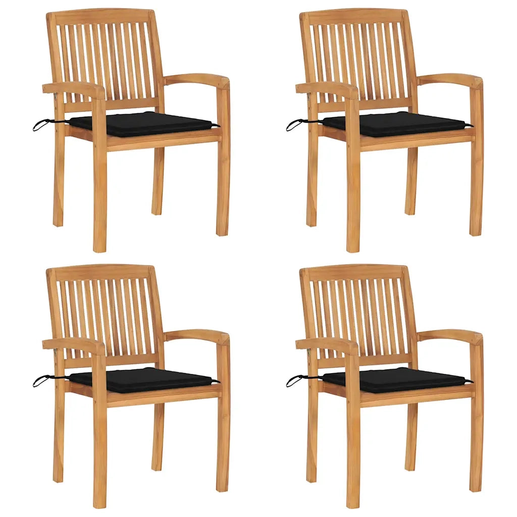 Sedie da Giardino Impilabili 4 pz con Cuscini Massello di Teak cod mxl 24431