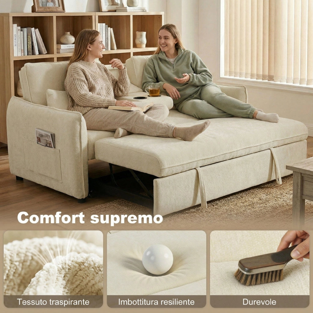 Divano Letto 2 Posti Regolabile ¨C Zephmum ¨C Ciniglia Beige