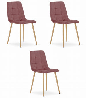 Sedia Valora PYRA in velluto rosa con gambe in legno per soggiorno x3