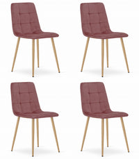 Sedia Valora PYRA in velluto rosa con gambe in legno, design moderno x4
