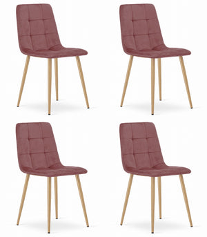 Sedia Valora PYRA in velluto rosa con gambe in legno, design moderno x4