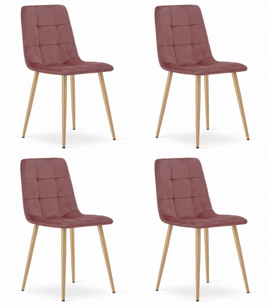 Sedia Valora PYRA in velluto rosa con gambe in legno, design moderno x4