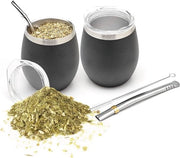 Impianto per preparazione Yerba Mate - Set di tazze in acciaio inossidabile a doppia parete - Spazzola per pulizia bombilla - Nero