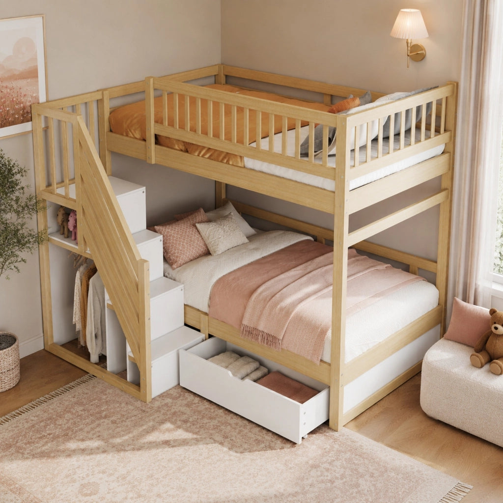 LETTO a castello 90x200 cm in legno, bianco/grigio/effetto legno