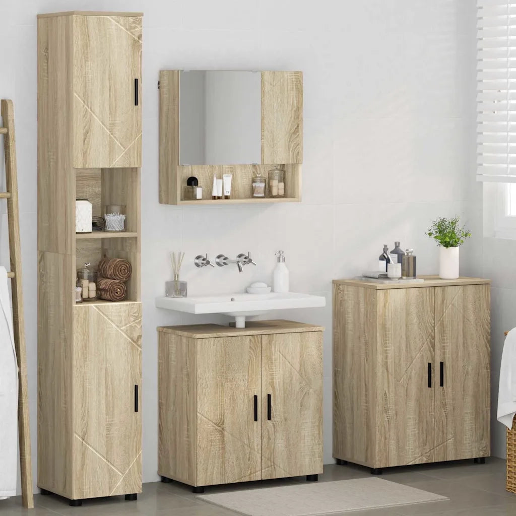 Set di mobili per il bagno con porta 4 pcs Rovere Sonoma 3393005