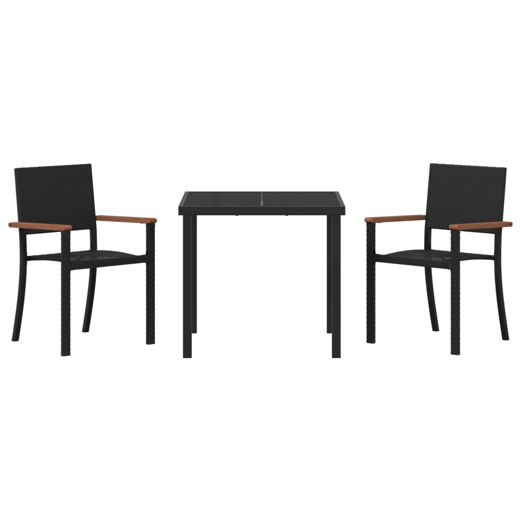 Set da Pranzo da Giardino da 3 Pezzi Nero in Polyrattan