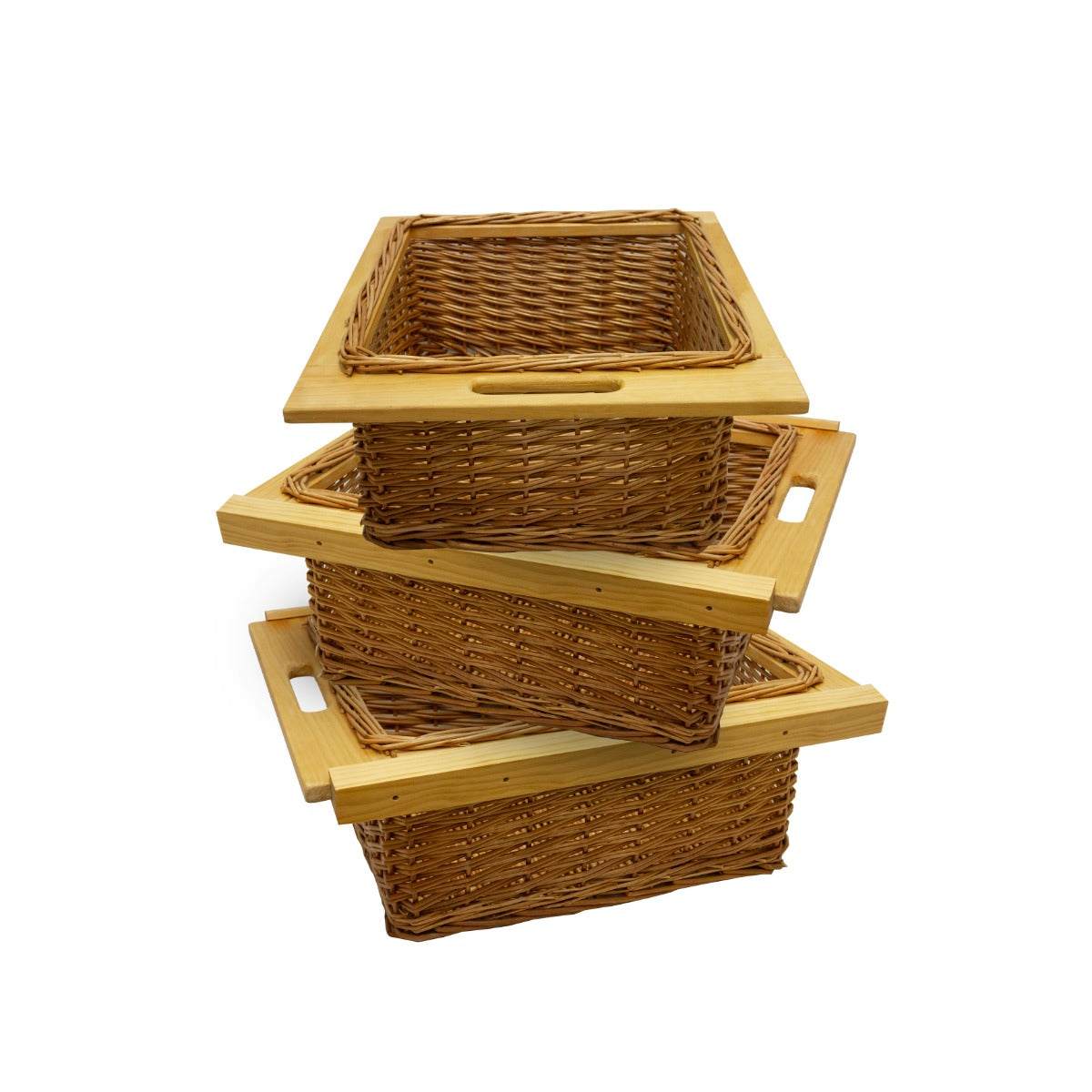 Cestelli Estraibili in Vimini per Cucina Cassetti Organizzazione Credenza Cesto in Vimini con Telaio e Binari in Legno di Faggio per Dispensa da 50cm Organizza Unità 50 cm con Viti GRATIS - 3 Cesti