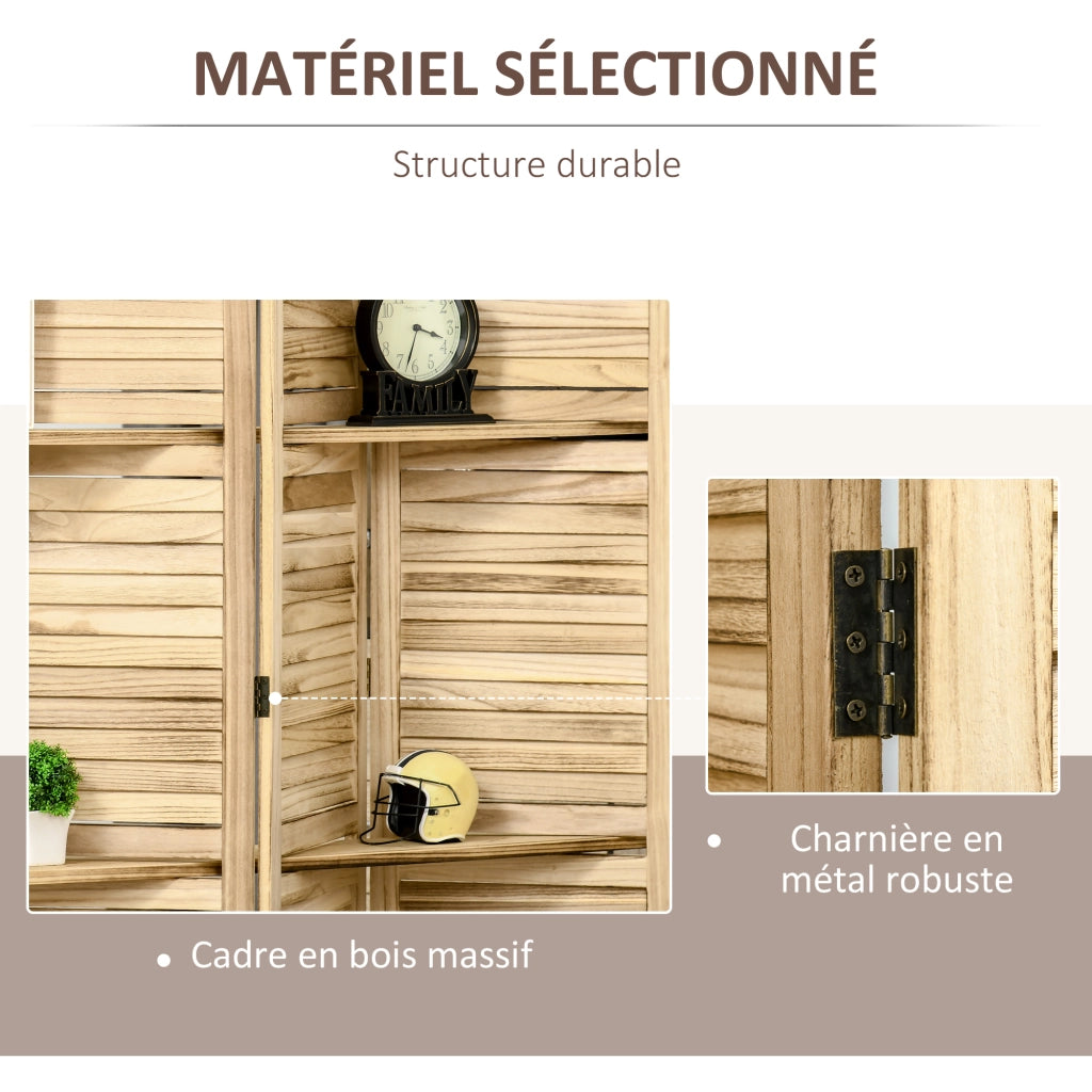 Paravento 4 pannelli con ripieghevoli ¨C zephmum ¨C legno di paulownia 3 ripiani