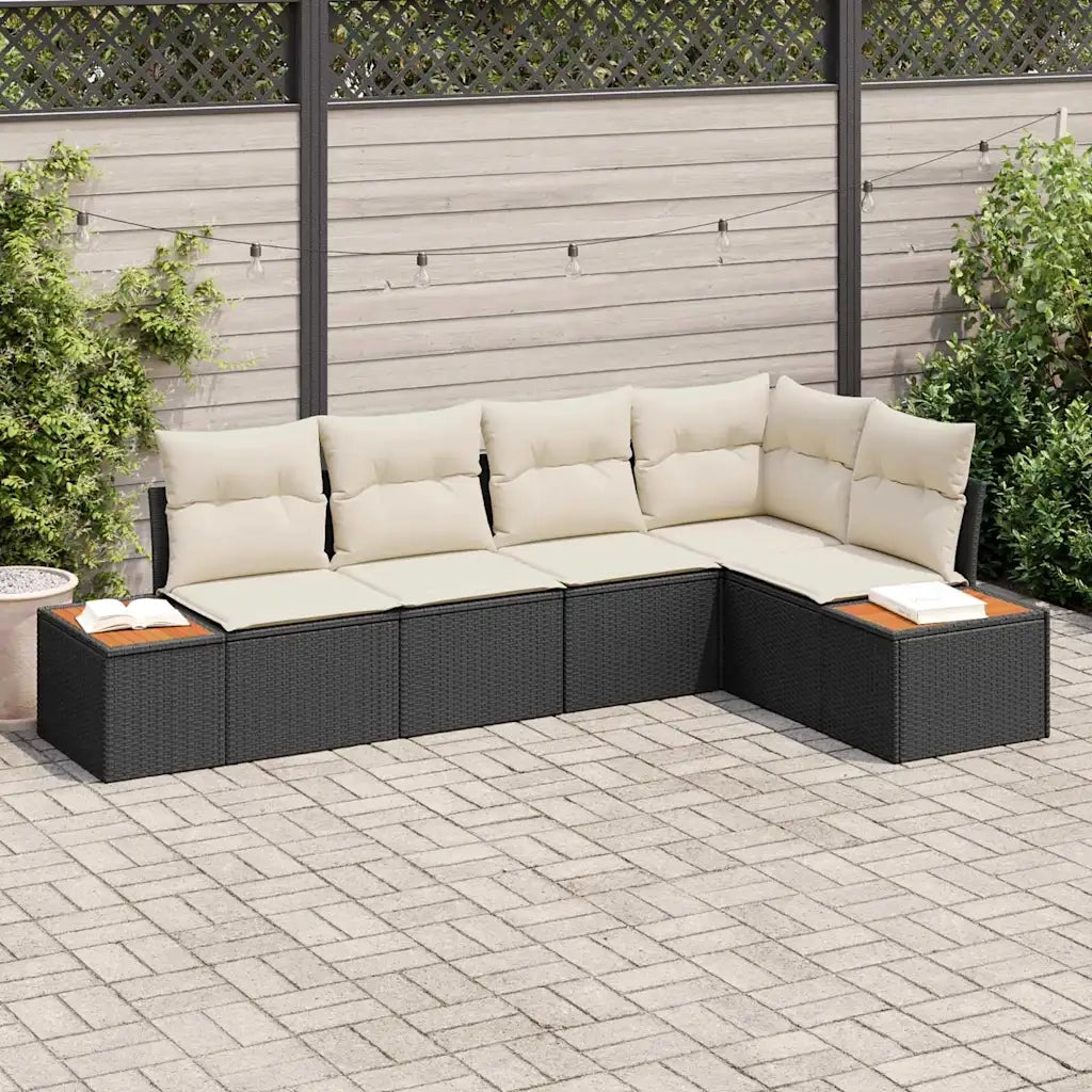 Set Divano da Giardino con cuscino 5 pcs Nero Poly Rattan 3348083