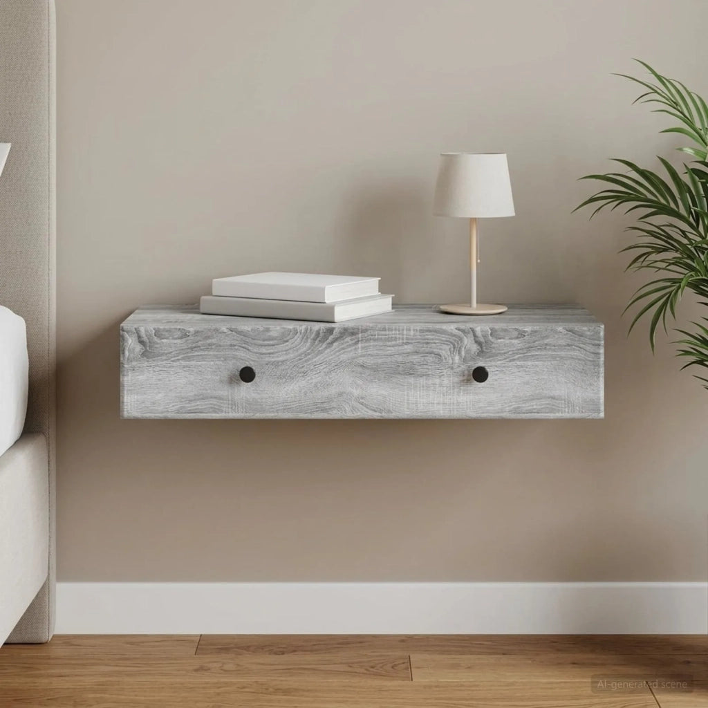 Tavolino da Parete Laterale Grigio Sonoma 87,5 x 34,5 x 17 cm 899181