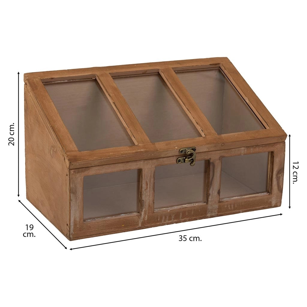 Cassetta in legno marrone con finestre 35x19x12/20h cm