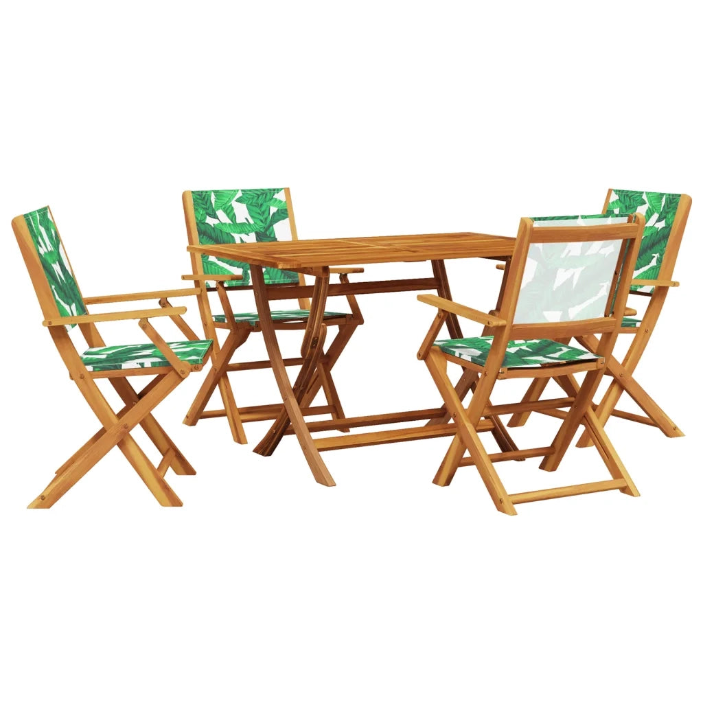 Set Pranzo da Giardino 5 pz Foglie in Tessuto e Legno Massello