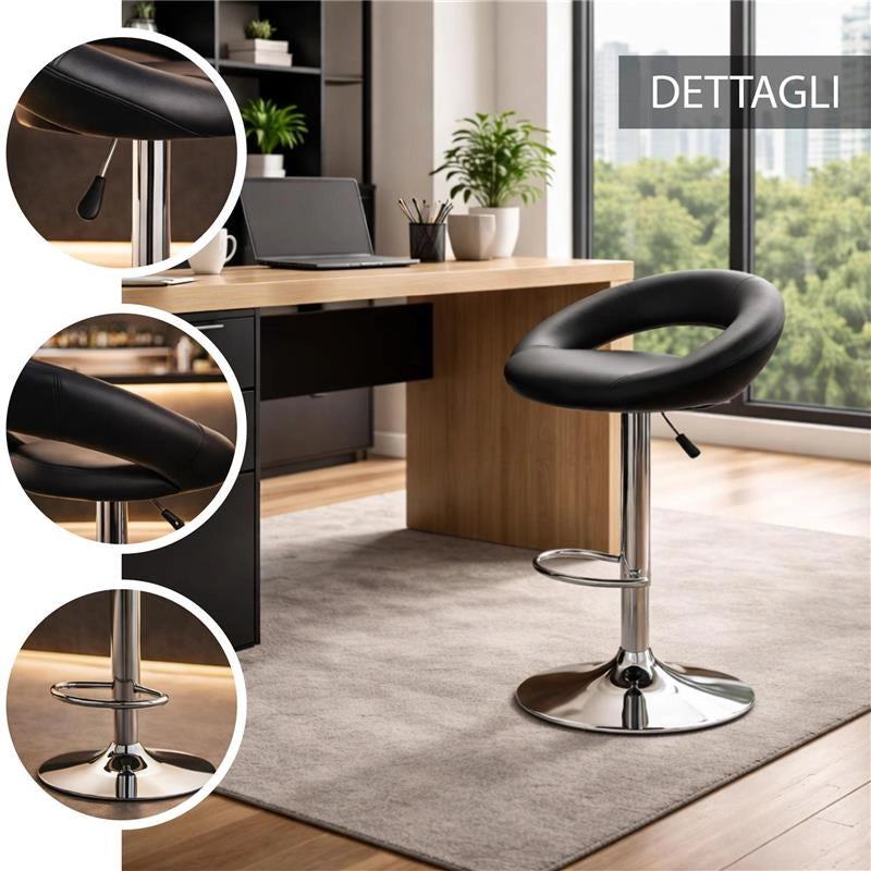 SET 4 SGABELLI KENDAL CON SEDUTA IN ECOPELLE NERA E STRUTTURA IN ACCIAIO 48X53X102CM
