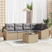 Set Divano da Giardino a 6 pezzi con Cuscini Nero Rattan Plastico
