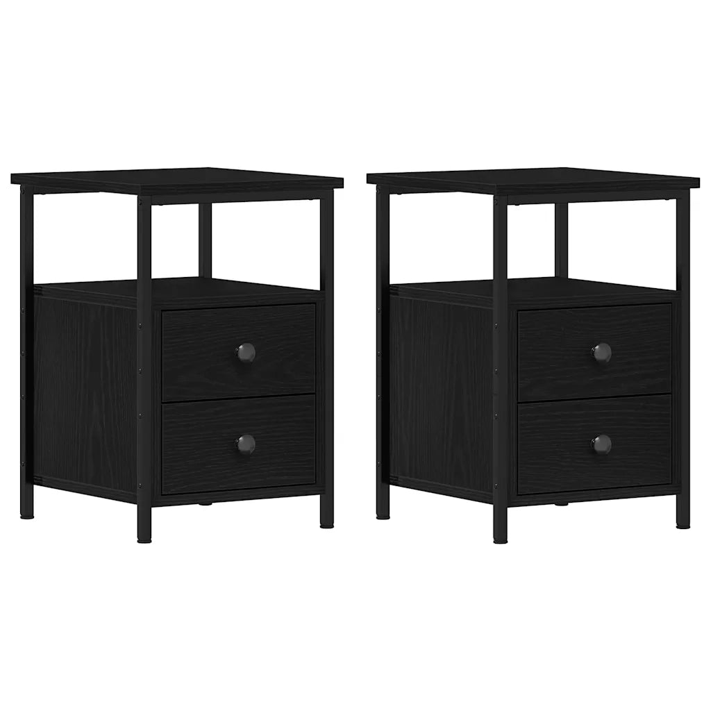 Set di 2 Comodini | Armadio da Notte | Mobiletto da notte Rovere Nero 34x35,5x50 cm Legno di Argilla