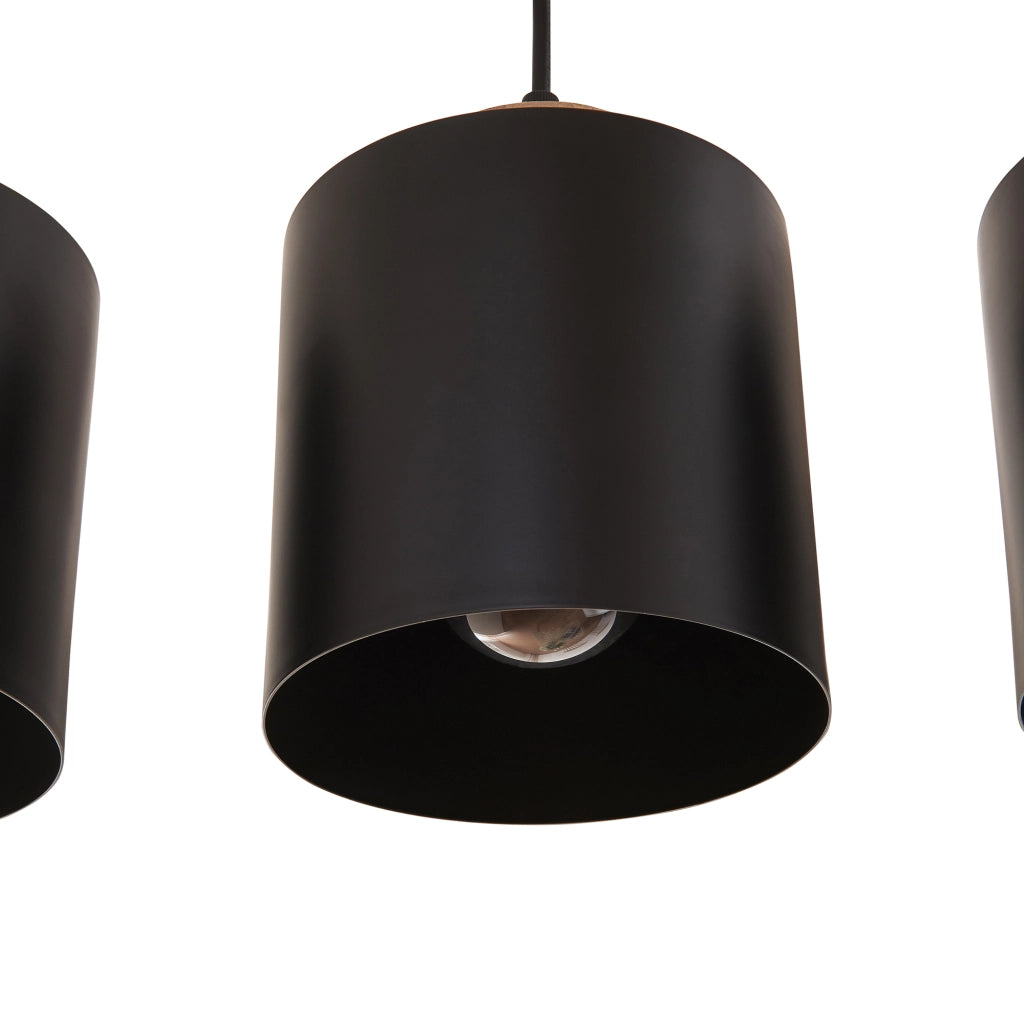 Lampada a Sospensione Posdand con 5 Paralumi in Metallo - color Legno / Nero lux.pro