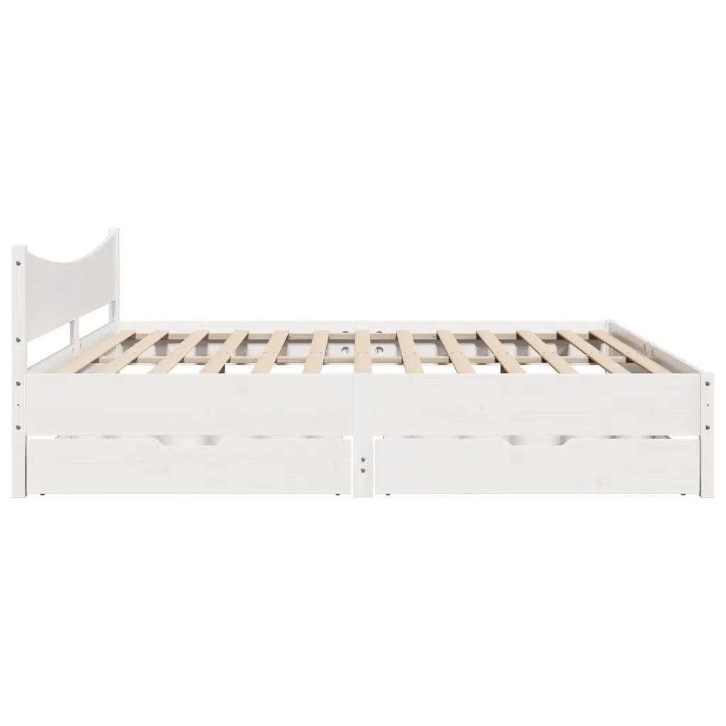 Giroletto con Cassetti Bianco 200x200 cm Legno Massello di Pino