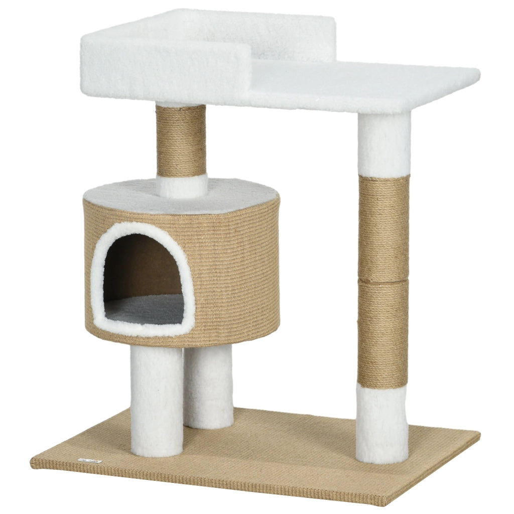 Tiragraffi per Gatti con Cuccia ¨C Xylo ¨C 70x49x79 cm, Naturale e Bianco