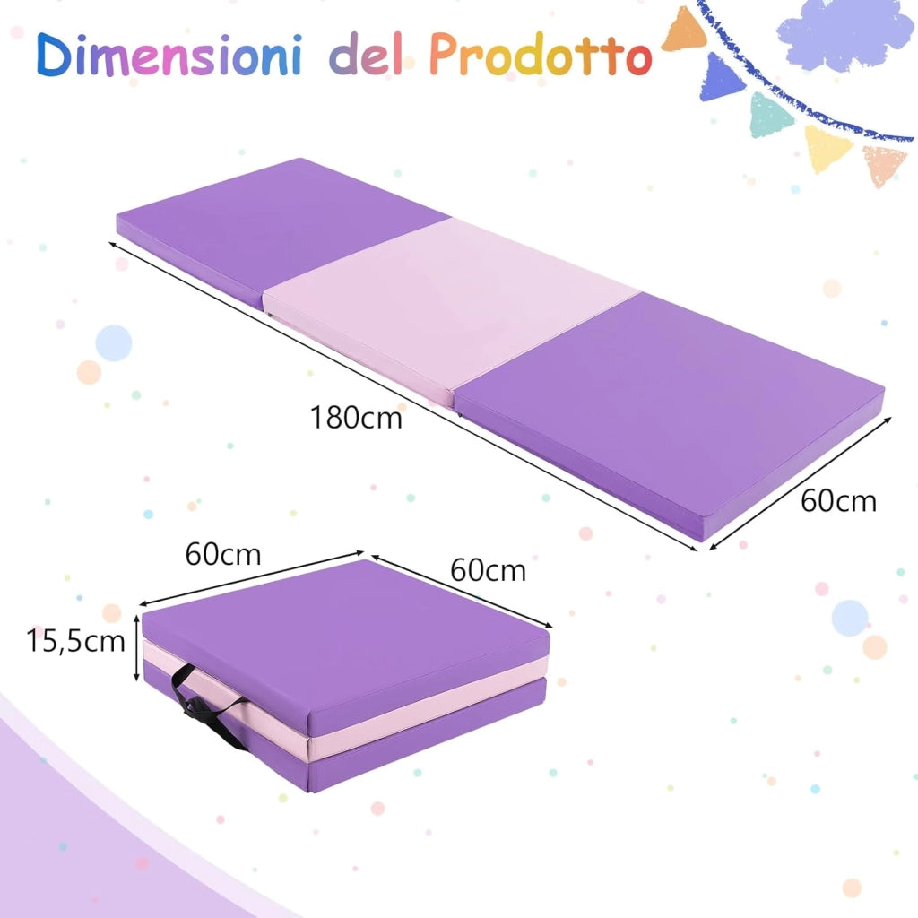 Tappetino da Yoga Spesso, Tappetino Fitness Pieghevole e Portatile con Imbottitura in EPE, Cerniera e Maniglie, Materassino Allenamento da Casa e Palestra, 180 X 60 X 5 cm
