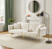 Divano Letto 2 Posti ¨C MINIMAL ¨C Velluto, Schienale Regolabile, Piedini Dorati