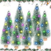 Albero di Natale Mini 9 Pezzi Albero di Pino Artificiale con Base in Legno Effetto Neve Decorazione per Feste di Natale