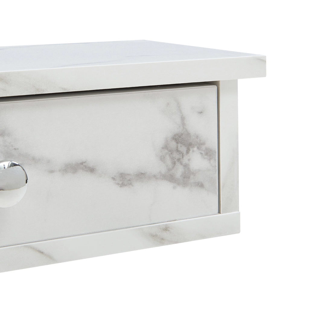 Mensola da Parete Geeste Comodino Sospeso con 2 Cassetti 60 x 15 x 10 cm - Effetto Marmo Bianco [en.casa]