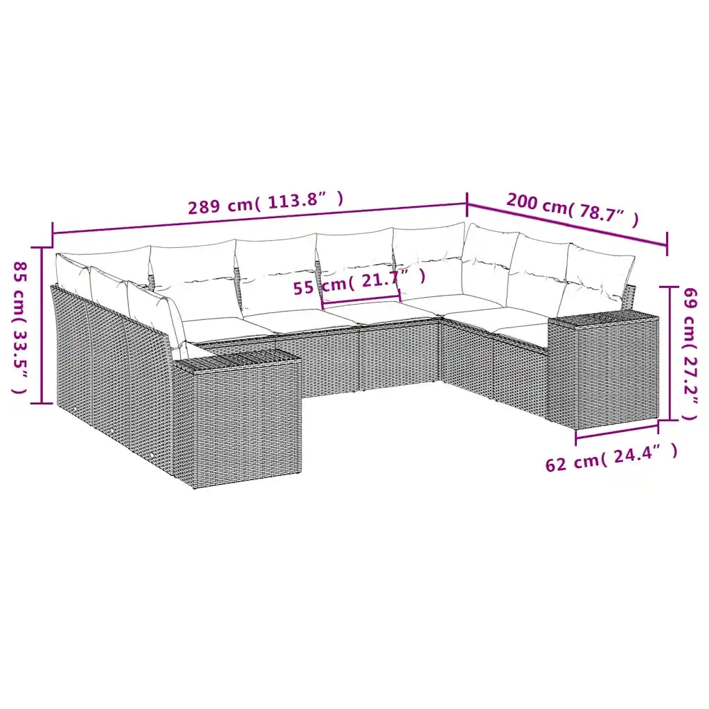 Set Divani da Giardino 9 pz con Cuscini Grigio in Polyrattan 3223000
