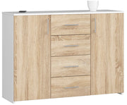 Cassettiera AKORD K45 Cassettiera Bianca 110 cm 2 ante 4 cassetti inserto frontale Sonoma Quercia 110x35x80 cm