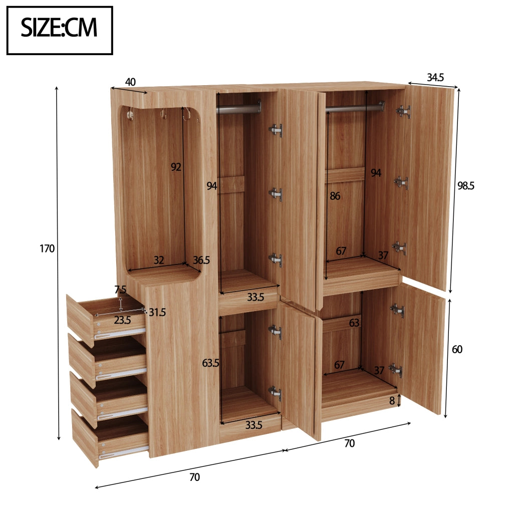 Armadio grande con cassetti e ripiani ¨C Minimal ¨C colore legno 140x40x170 cm