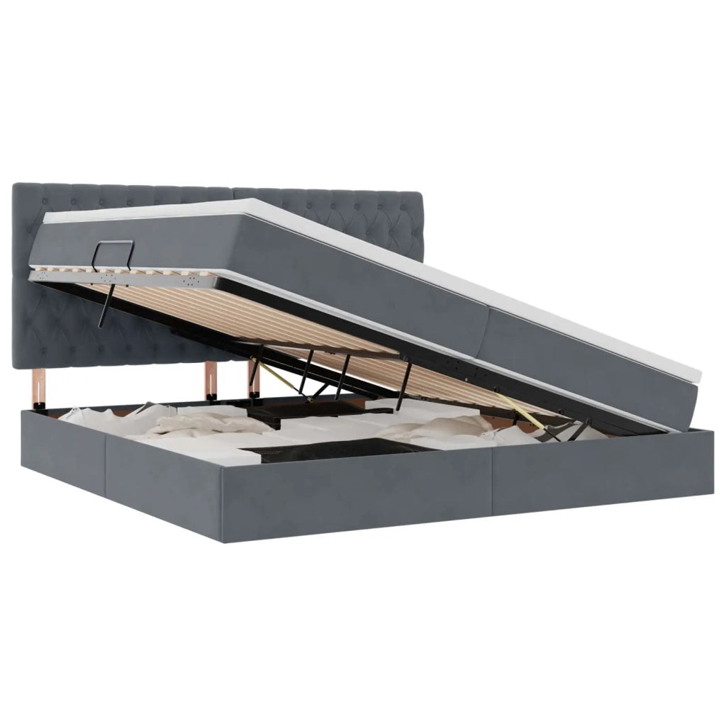 Letto con contenitore e LED Grigio scuro 200 x 200 cm Velluto 3372748