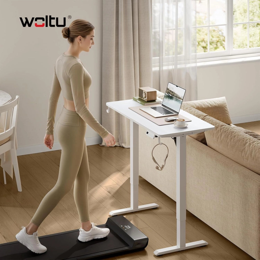 Scrivania Elettrica Regolabile in Altezza 72-118 cm, con 3 Memorie e 2 Ganci – Bianco, Silenziosa, Capacità di Carico 80 kg – per Ufficio, Casa, Gaming e Studio, 100x48 cm