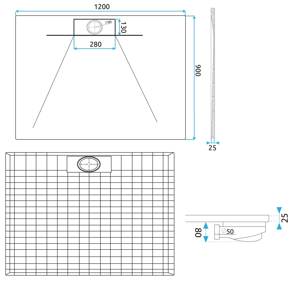 Piatto Doccia Bazalt Long White 90x120