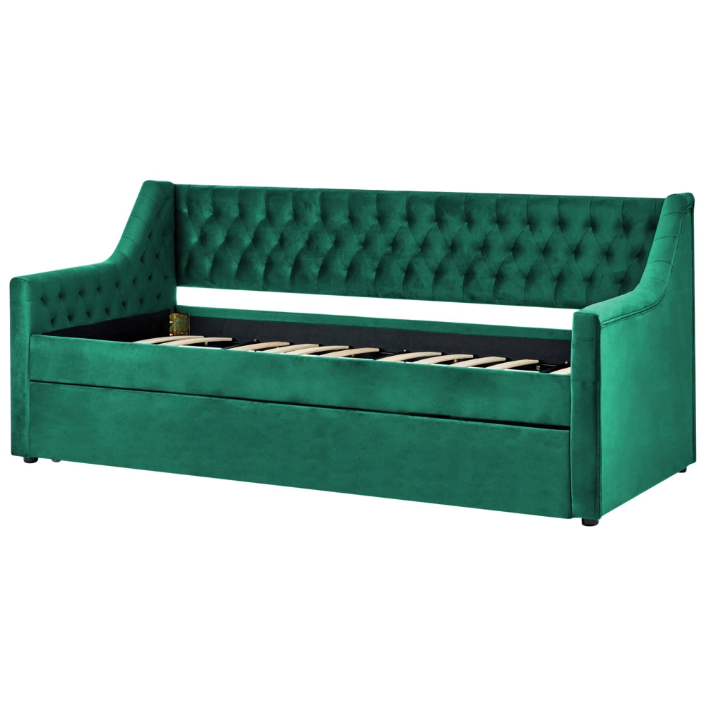 Letto da Giorno Estraibile in Velluto di colore verde con Rete a Doghe stile glamour