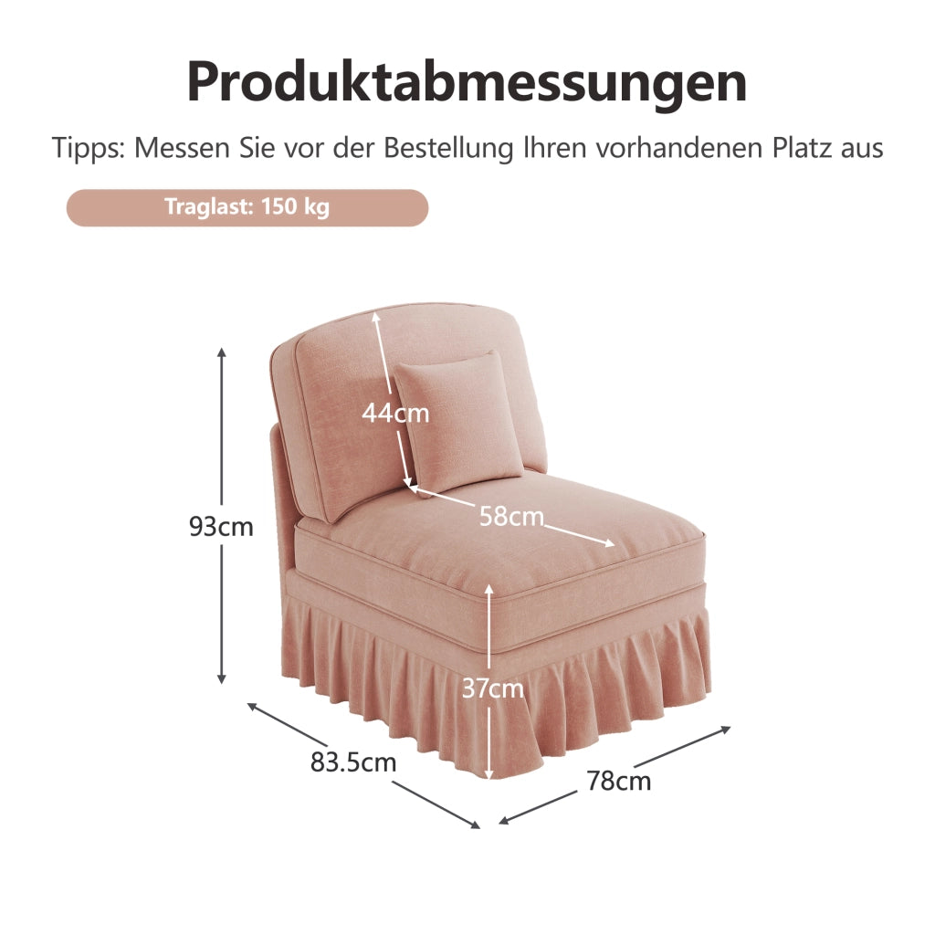 Divano cloud senza braccioli con rivestimento con balza rimovibile cuscino mobile in ciniglia rosa 79 × 75 × 23 cm